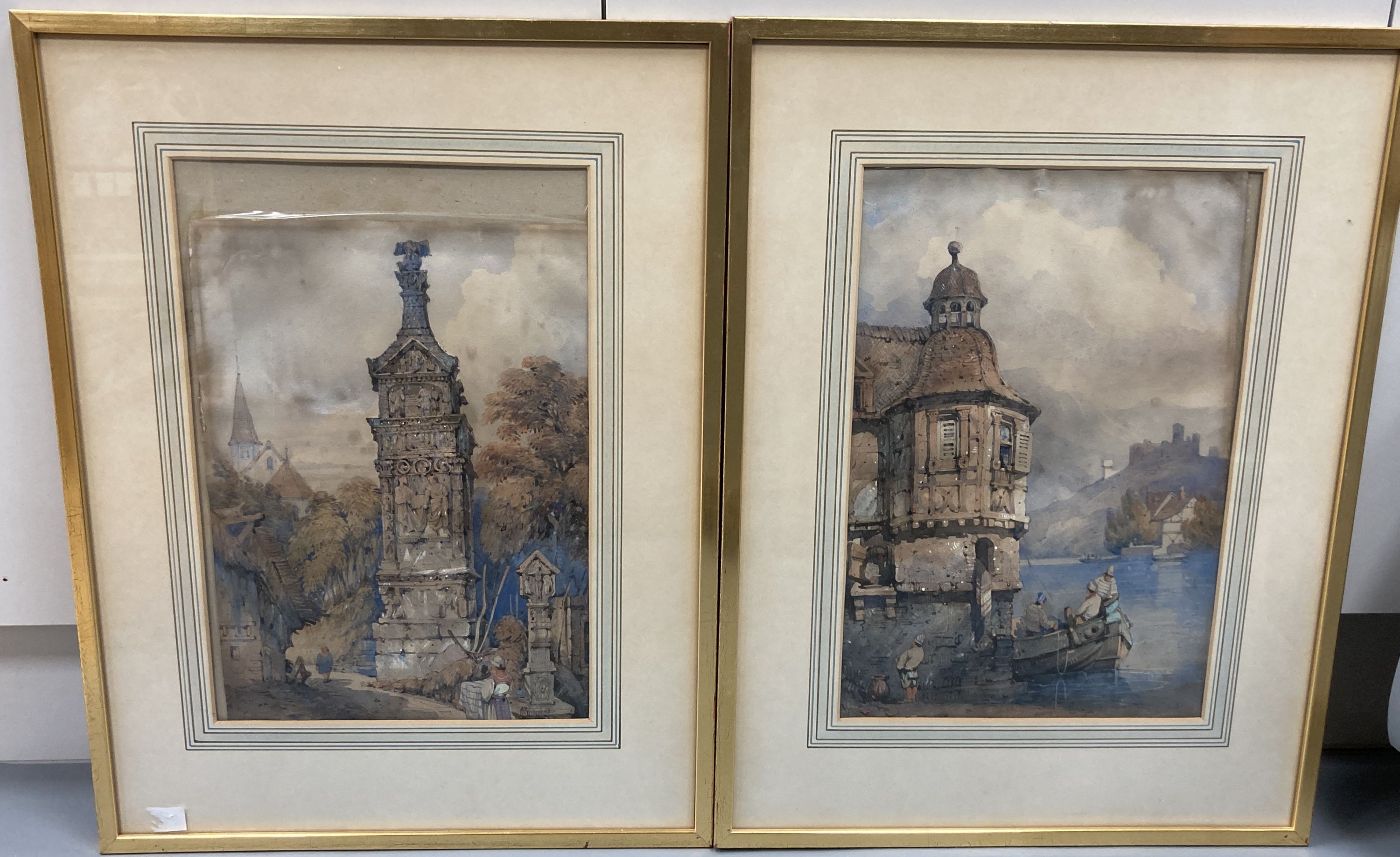 Attributed to Samuel Gillespie Prout (1822-1911), a pair of Continental scenes, watercolour, 39 x 26cm